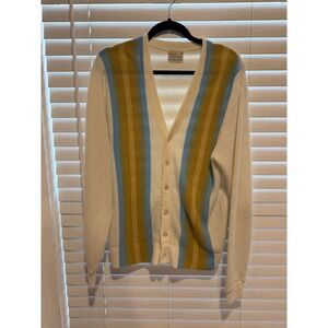 Vintage Sears Sportswear Mens XL ORLON Acrylic Striped V-Neck Cardigan Sweater
